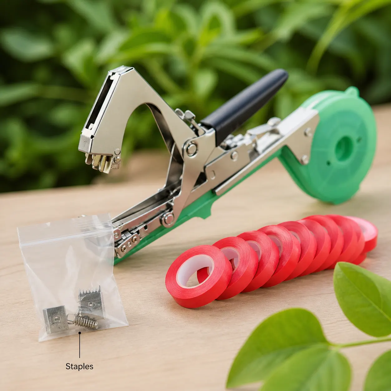 Plant Tapener Tying Tool and included accessories