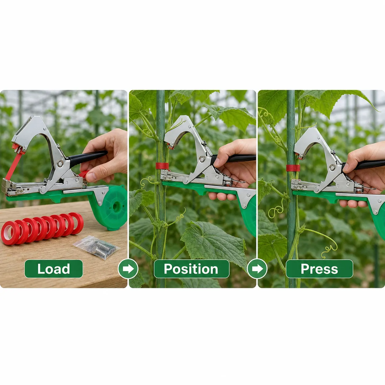 Plant Tapener Tying Tool setup and use views